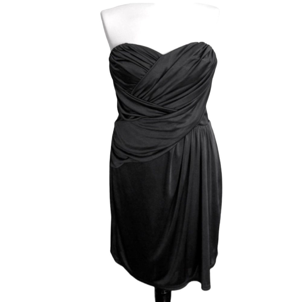 Vintage Y2K Express Strapless Mini Cocktail Dress Black Rouched Size S